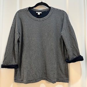 J Jill Gray/Blue striped 3/4 sleeve Round Neck knit tunic top Medium